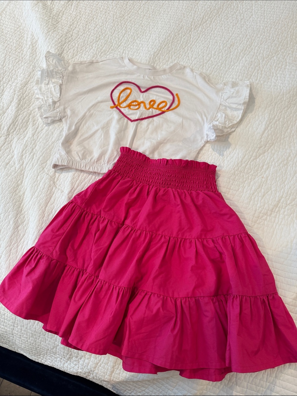 OVS Greece - Girls set: Cotton Top and Bright Fuchsia Tiered Skirt size 6-7/8